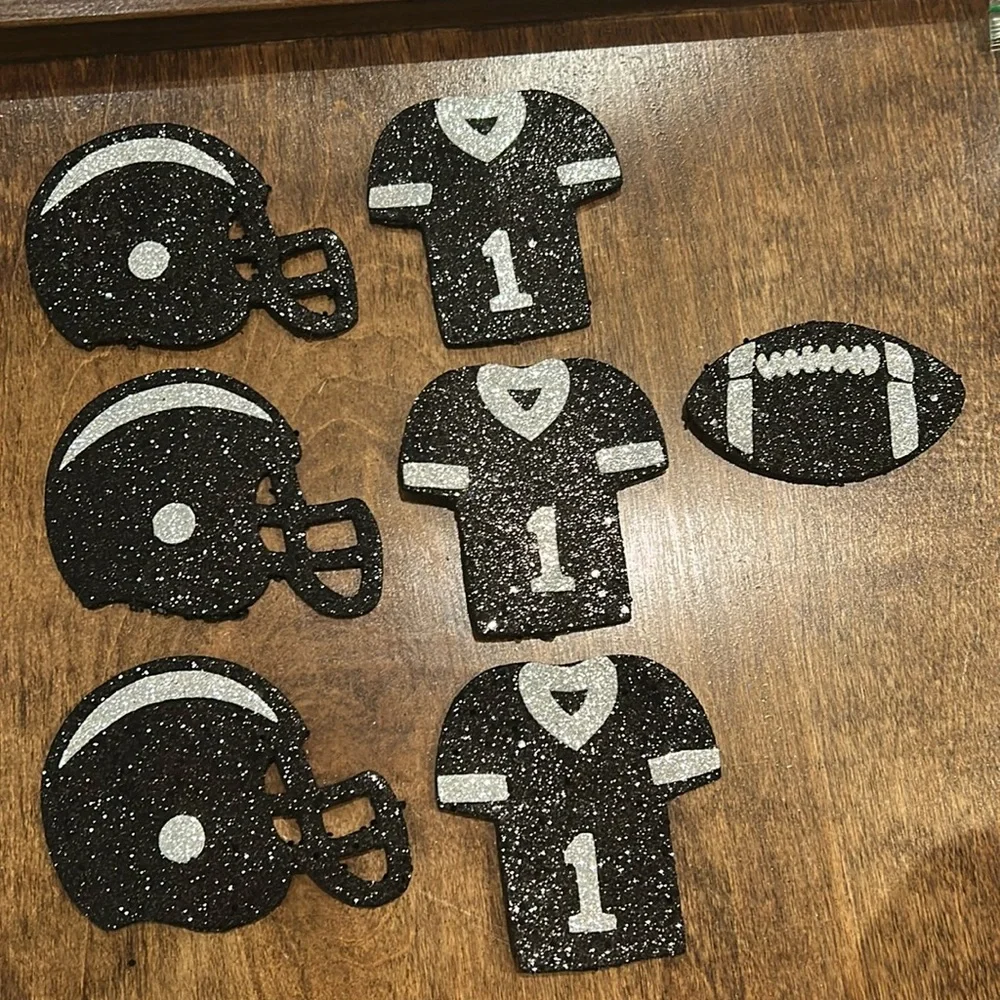 Homecoming 7 Assorted Black & Silver Glitter Football Mum & Garter Toppers